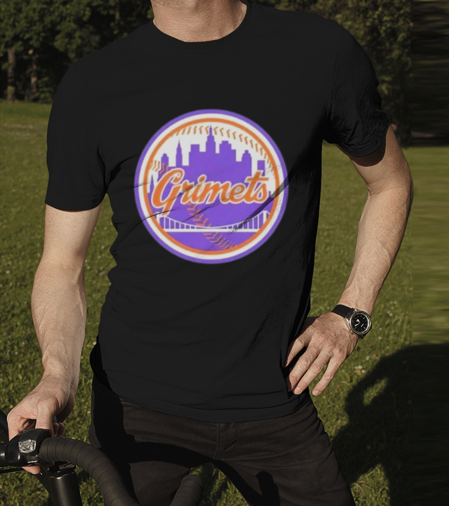 Grimets Ny Mets Skyline Purple Baseball Circle T-Shirt