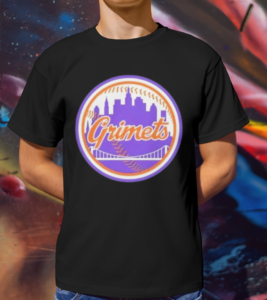 Grimets Ny Mets Skyline Purple Baseball Circle T-Shirt