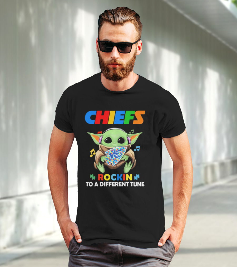 Kansas City Chiefs Baby Yoda Rockin Autism Tune T-Shirt