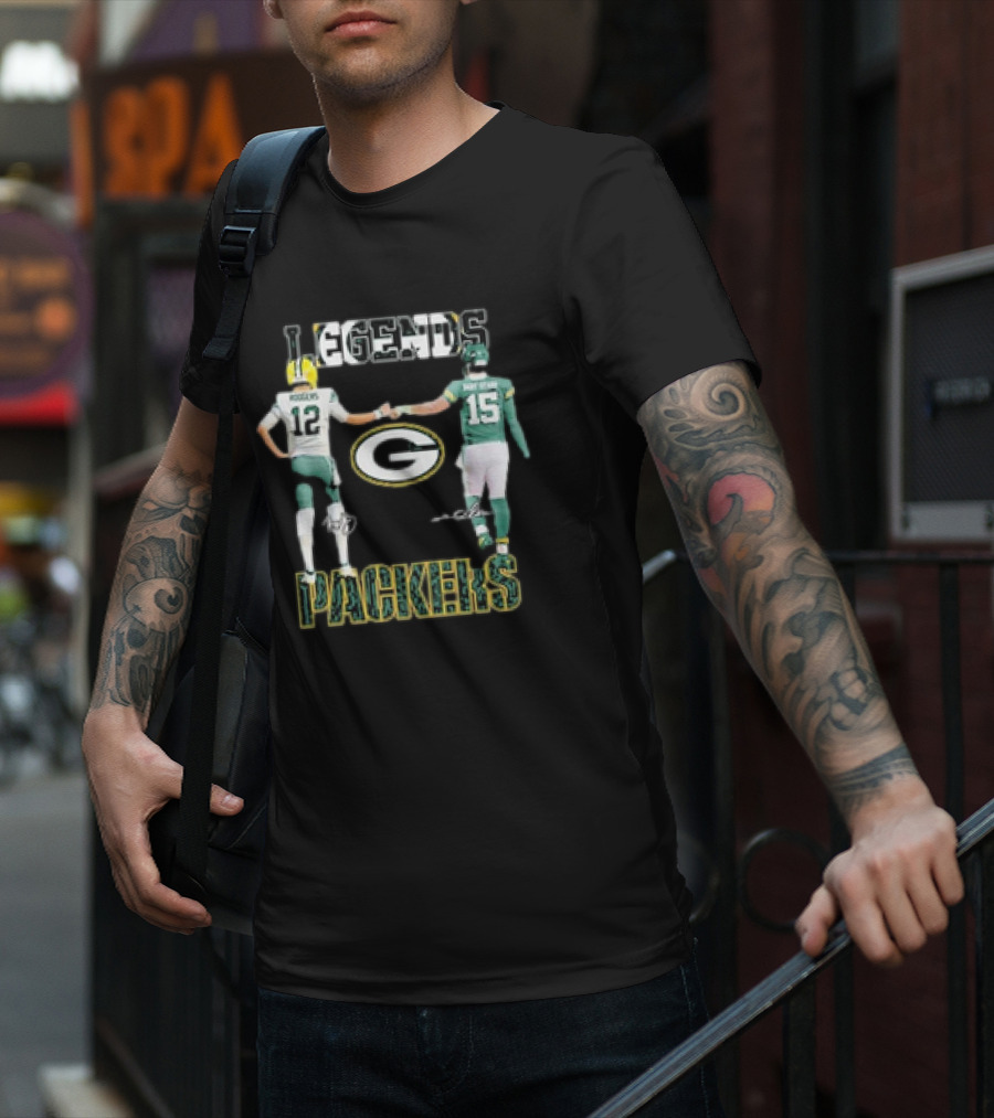 Legends Green Bay Packers Aaron Rodgers Bart Starr Signature T-Shirt