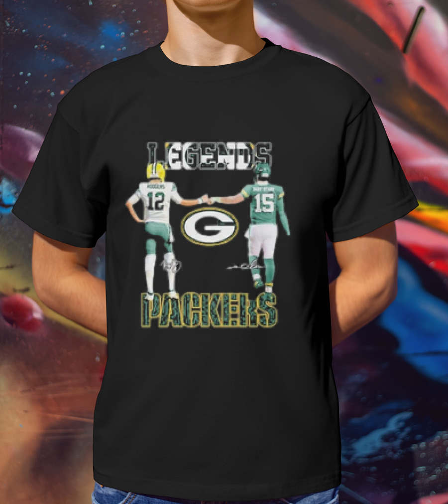 Legends Green Bay Packers Aaron Rodgers Bart Starr Signature T-Shirt