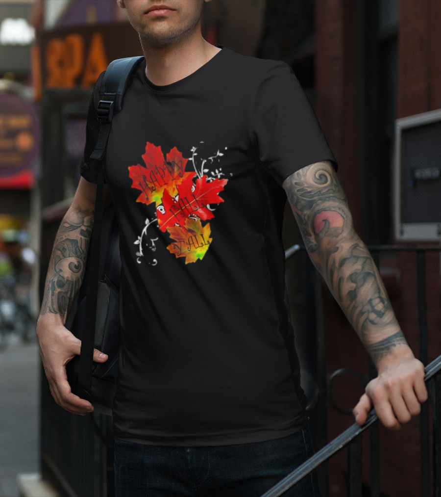 Happy Fall Y’all Red Leaves And Swirls T-Shirt
