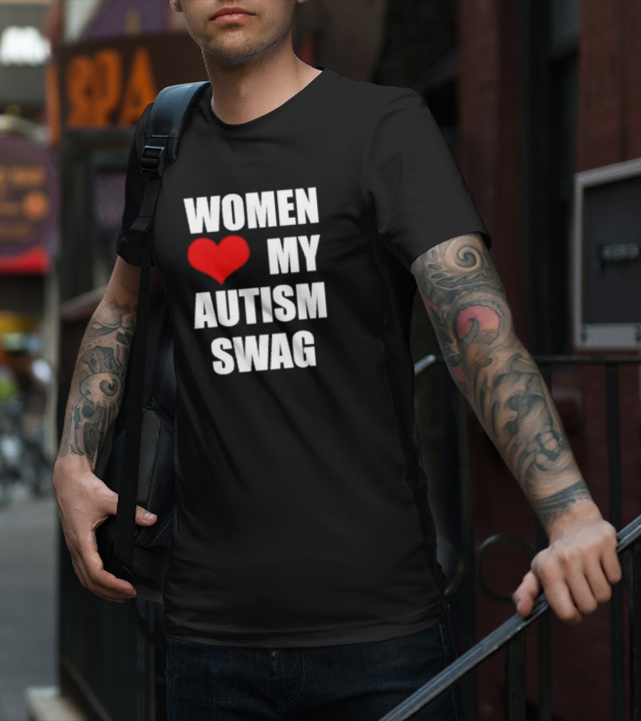 Women Love My Autism Swag Red Heart T-Shirt