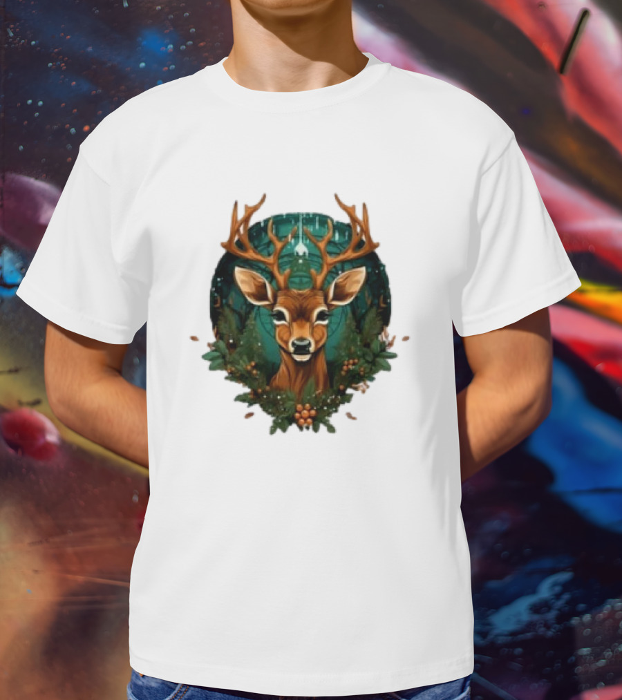 Kids Christmas Deer Forest Scene T-Shirt