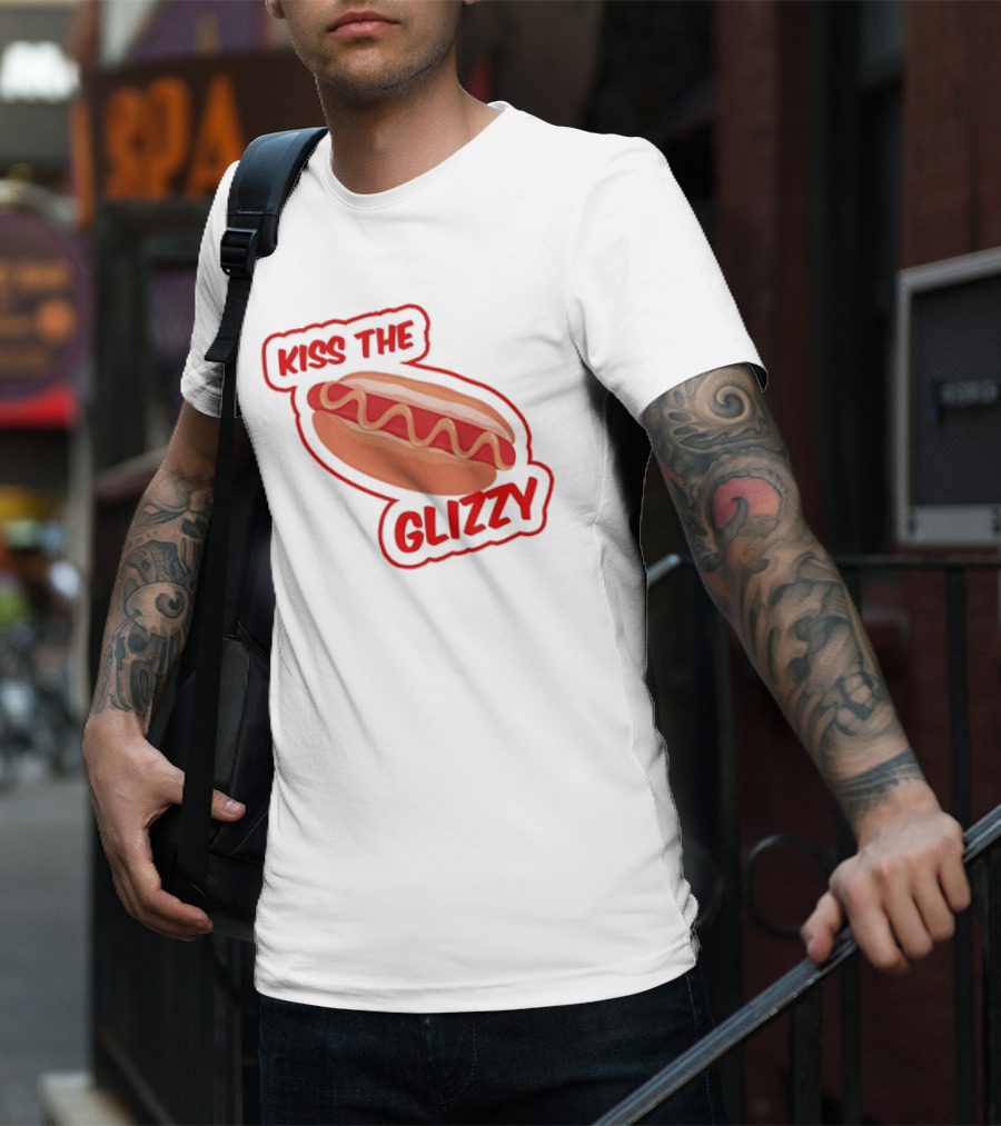 Kiss The Glizzy Hot Dog Bold Text With Mustard And Ketchup T-Shirt