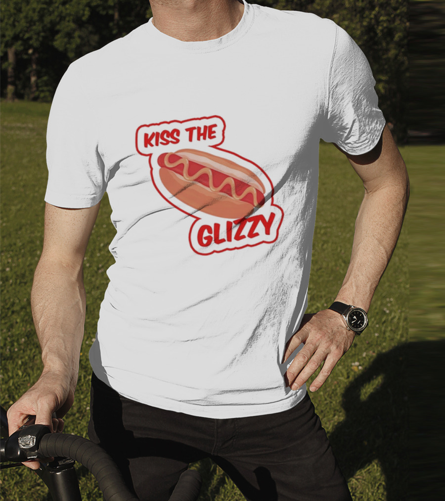 Kiss The Glizzy Hot Dog Bold Text With Mustard And Ketchup T-Shirt