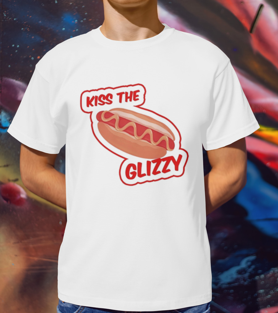 Kiss The Glizzy Hot Dog Bold Text With Mustard And Ketchup T-Shirt