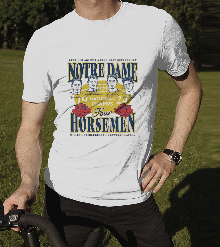 Outlined Against A Blue-Gray October Sky Notre Dame 1924 Four Horsemen National Champs T-Shirt