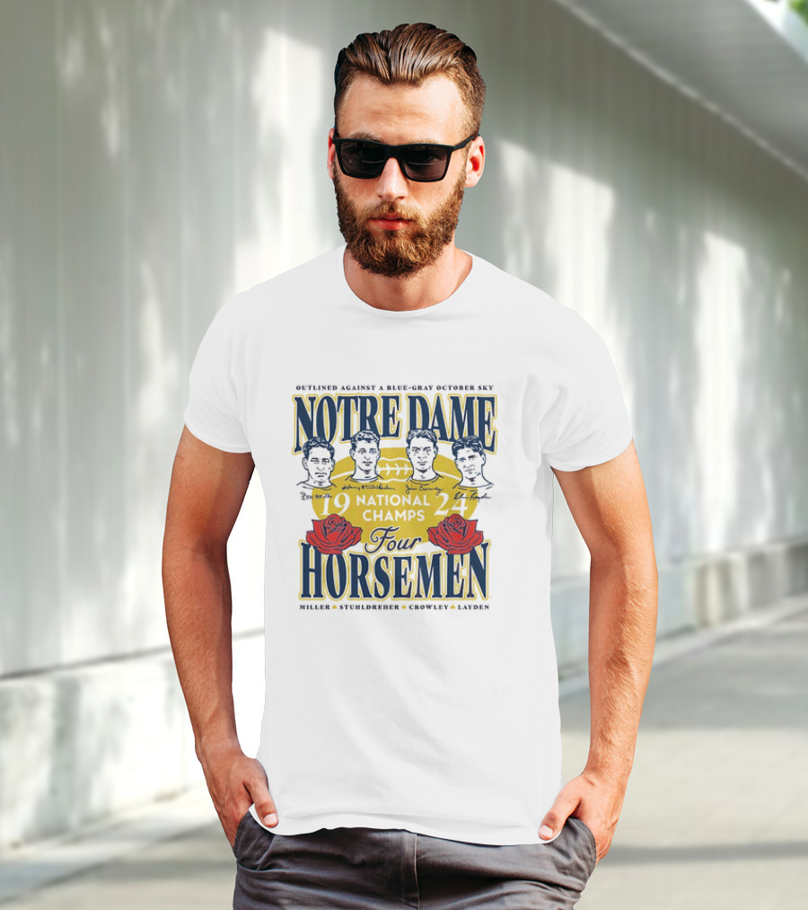 Outlined Against A Blue-Gray October Sky Notre Dame 1924 Four Horsemen National Champs T-Shirt