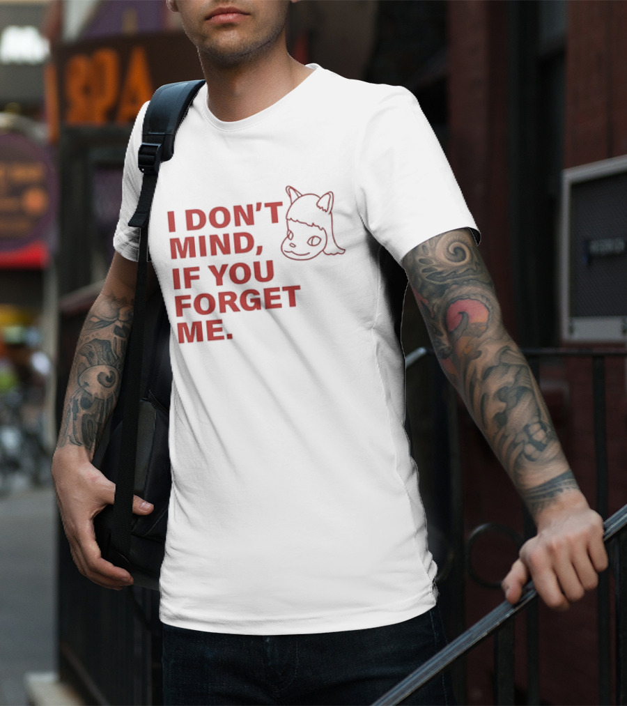 Yoshitomo Nara I Don’t Mind If You Forget Me Red Text With Character Drawing T-Shirt