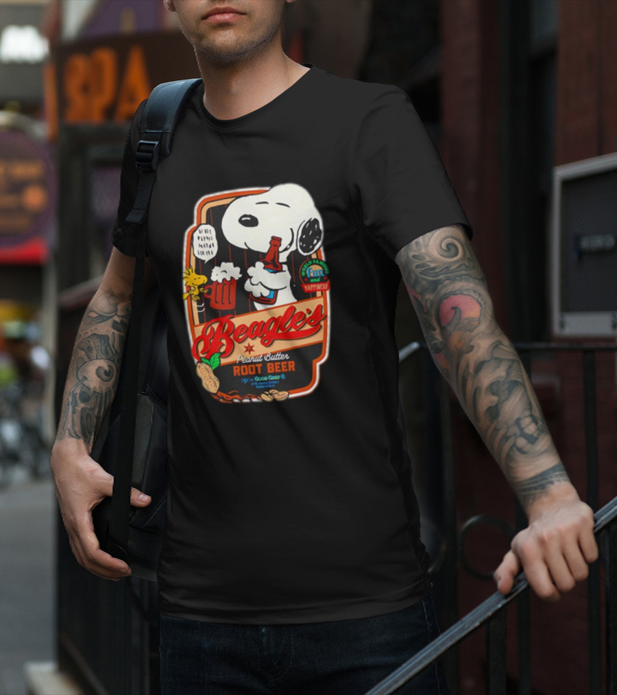 Snoopy And Woodstock Beagle's Peanut Butter Root Beer Good Grief Co Happiness T-Shirt