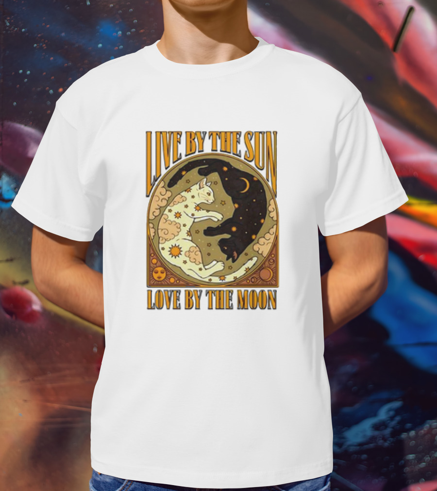 Live By The Sun Love By The Moon Retro Cats T-Shirt