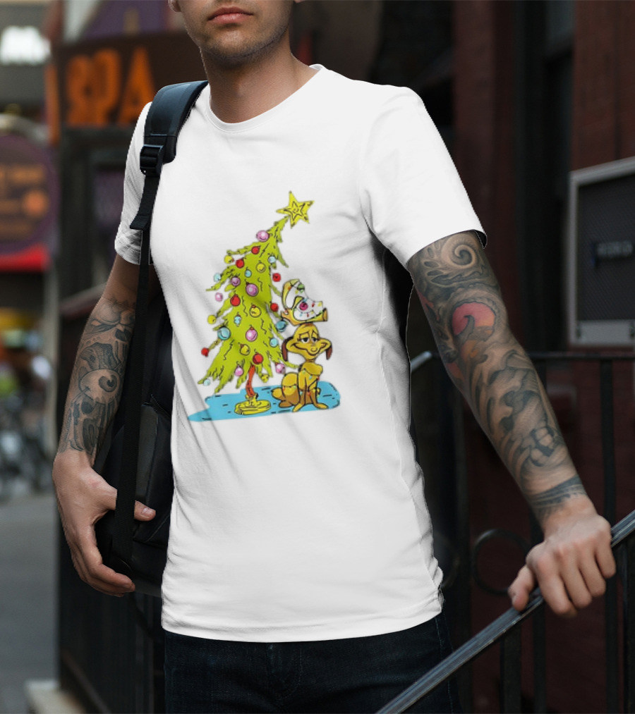 Christmas With Max Dog And Whoville Tree With Lights T-Shirt