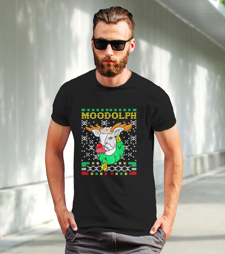 Moodolph Moo Cow Reindeer Ugly Christmas Farmer Cartoon T-Shirt