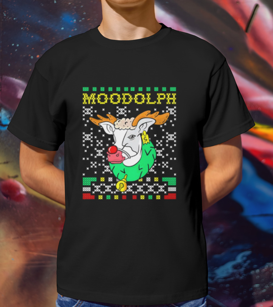 Moodolph Moo Cow Reindeer Ugly Christmas Farmer Cartoon T-Shirt