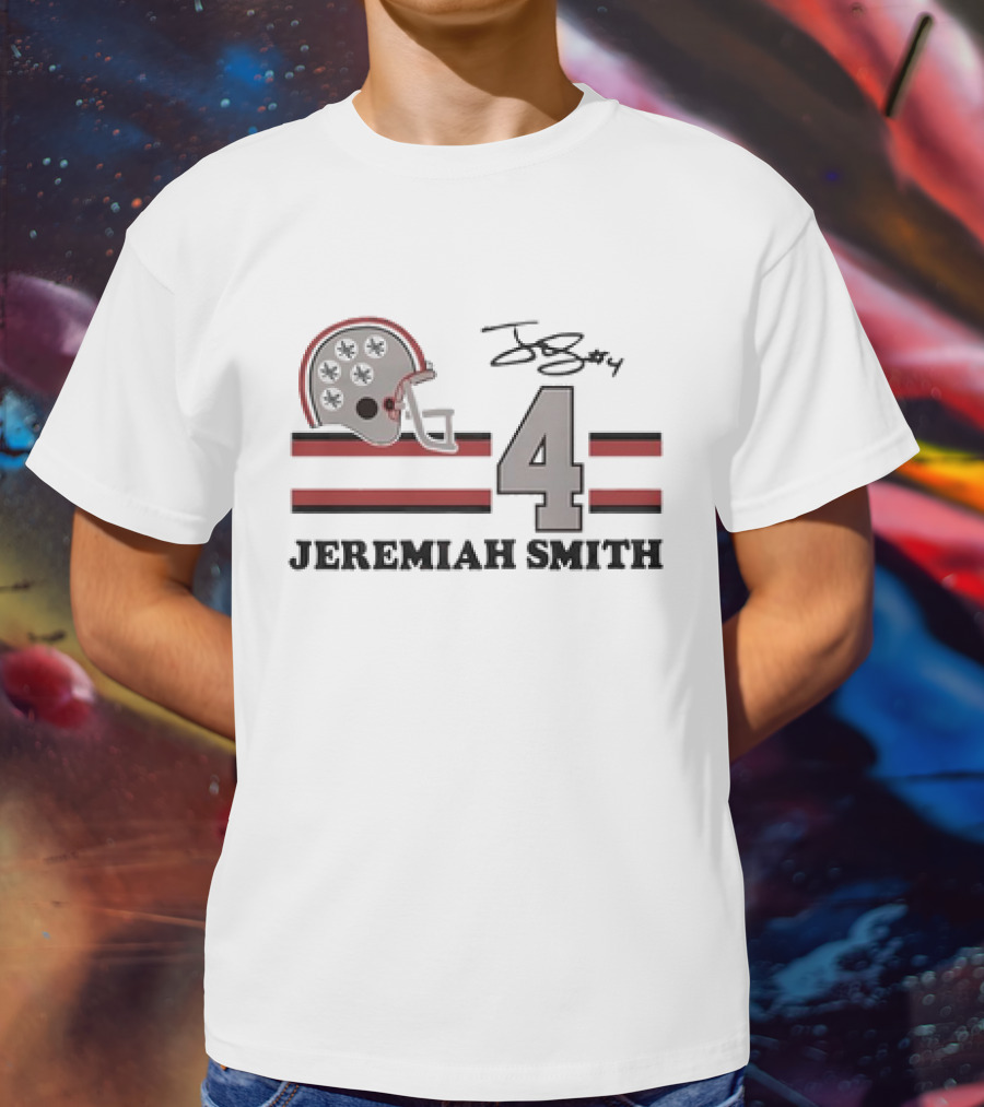 Ohio State Jeremiah Smith #4 Helmet Signature Football T-Shirt