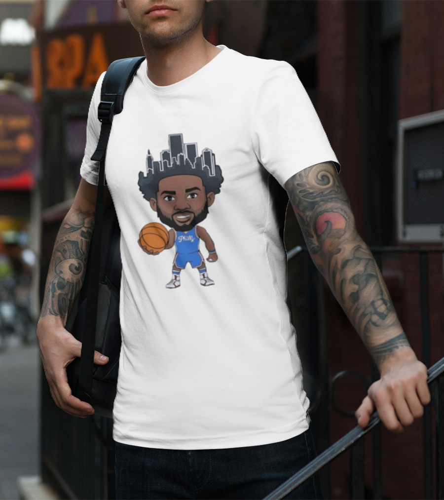 Philadelphia 76ers Philly Baller Cartoon Skyline Hair T-Shirt