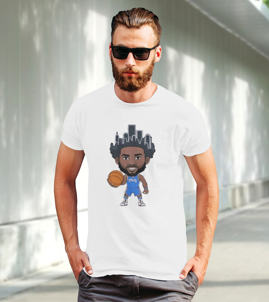 Philadelphia 76ers Philly Baller Cartoon Skyline Hair T-Shirt