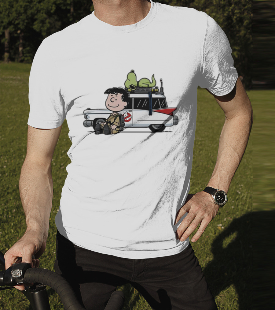 Venkman Slimer Ecto-1 Ghostbusters Meets Charlie Brown Snoopy Peanuts Charlie Venkman T-Shirt