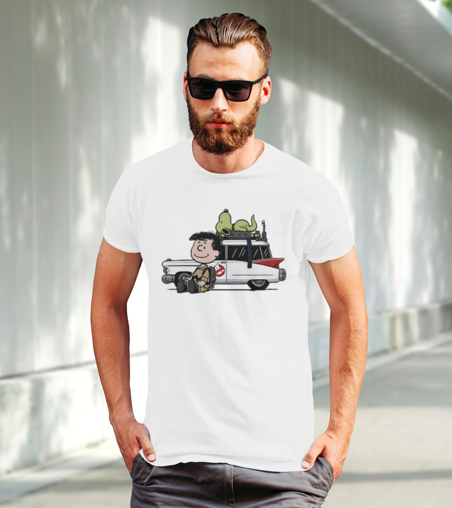 Venkman Slimer Ecto-1 Ghostbusters Meets Charlie Brown Snoopy Peanuts Charlie Venkman T-Shirt