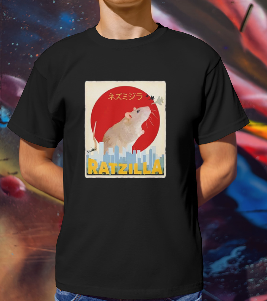 Ratzilla Japanese Anime Retro Cute Rat Mouse Cityscape Iconic T-Shirt