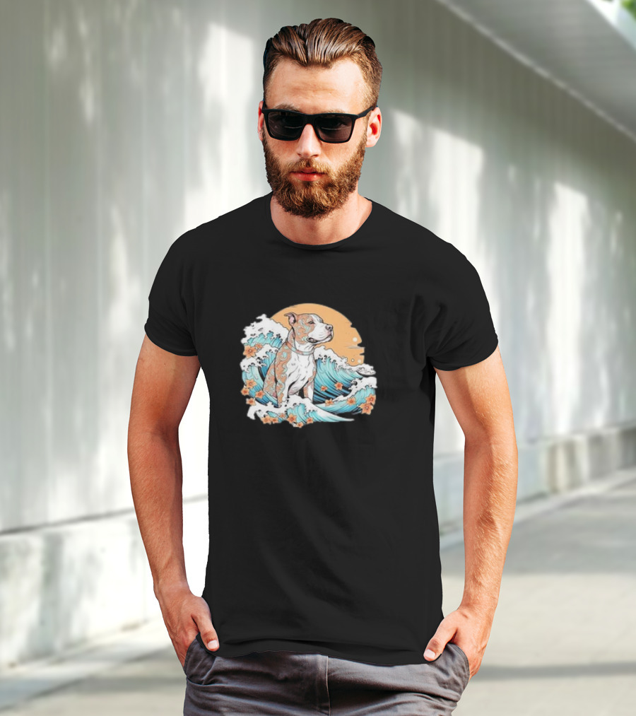 Summer Retro Pitbull Mom Dog Mama Beach Vibes Dog Wave T-Shirt