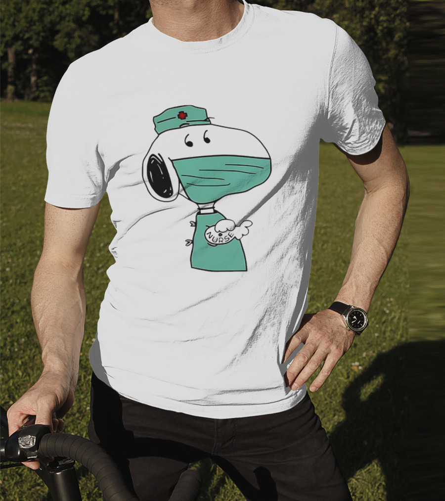 Snoopy Nurse Cartoon In Scrubs With Mask T-Shirt