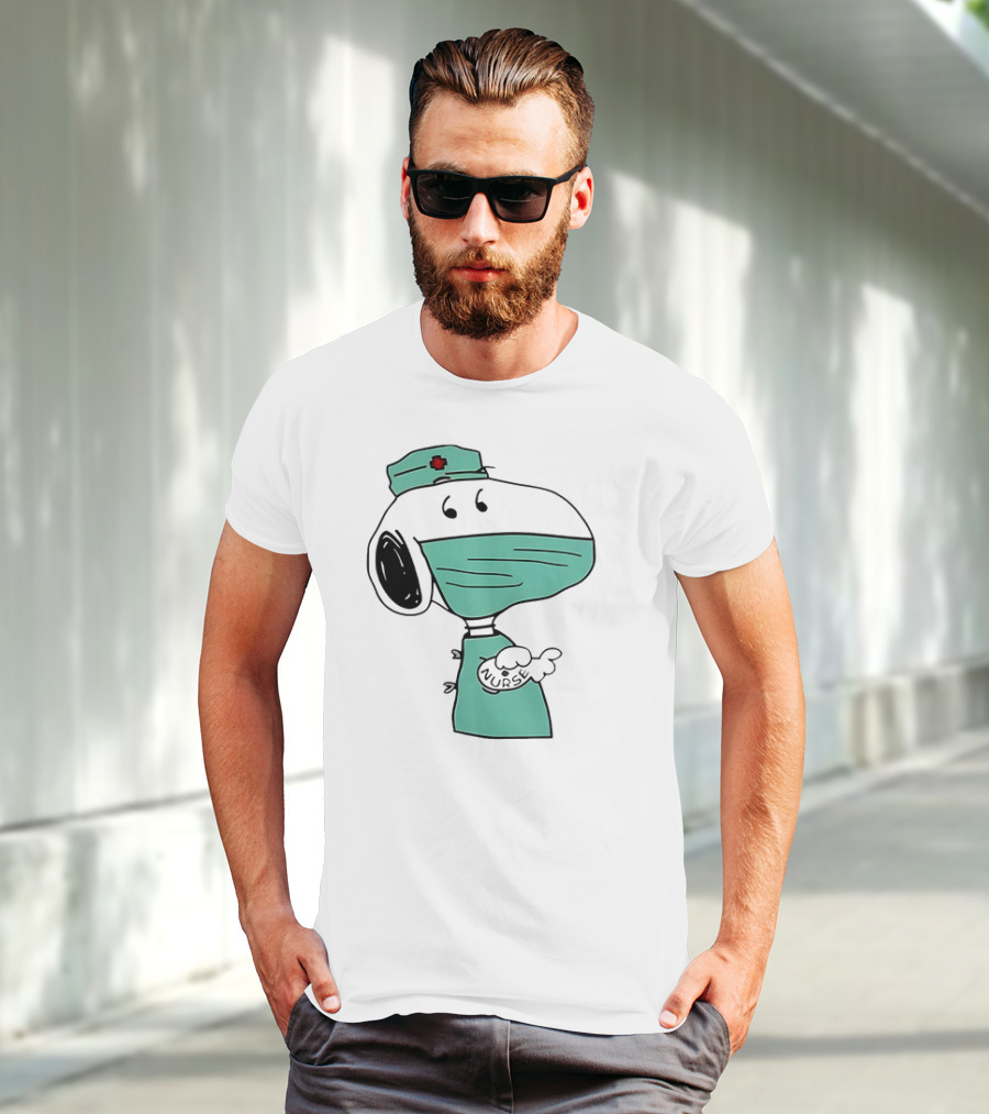 Snoopy Nurse Cartoon In Scrubs With Mask T-Shirt