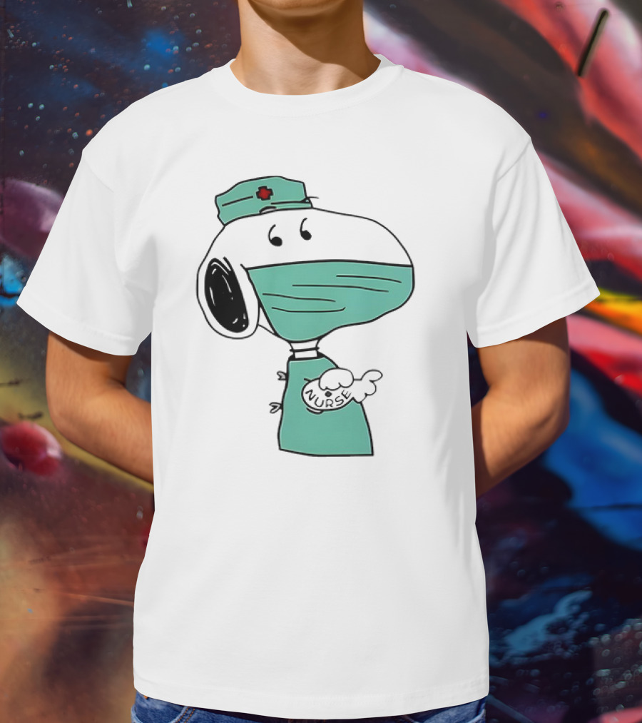 Snoopy Nurse Cartoon In Scrubs With Mask T-Shirt