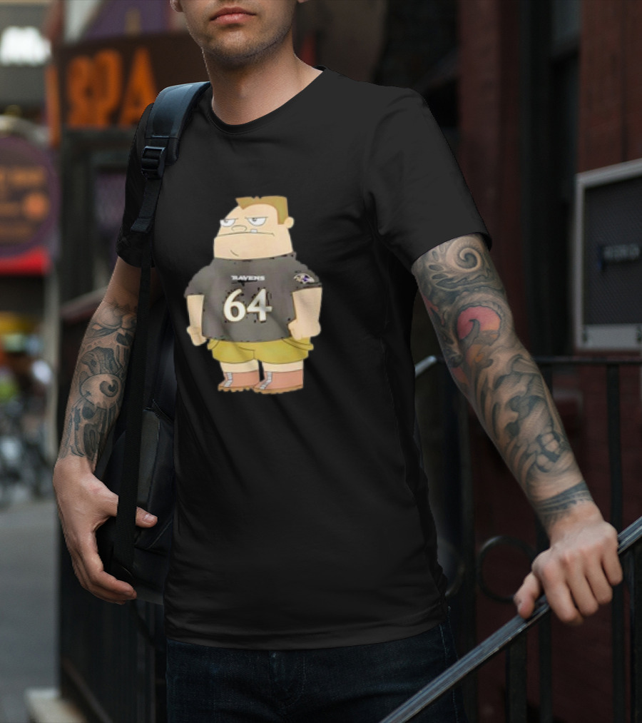 Ravens Tyler Linderbaum 64 Buford Van Stomm Character Sports Jersey T-Shirt