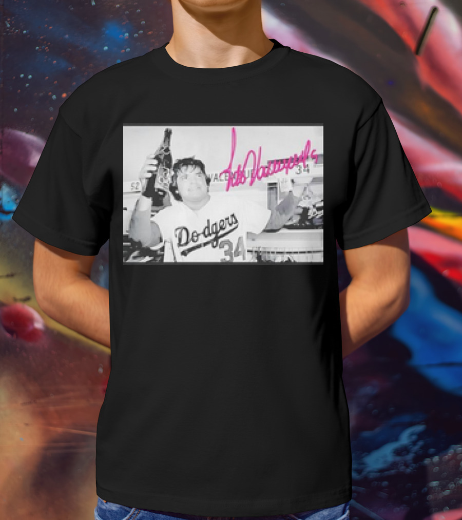 Dodgers Fernando Valenzuela Vintage Photo With Signature Baseball T-Shirt
