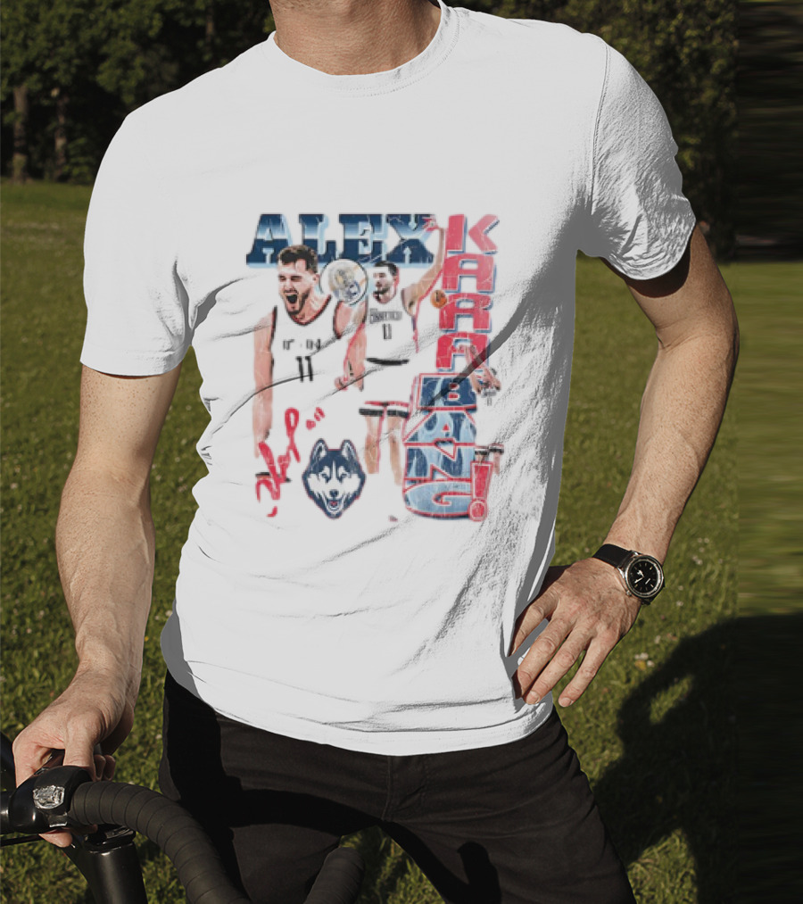 Alex Karaban UConn Huskies Basketball 90s Retro Style With Player Imagery And Team T-Shirt