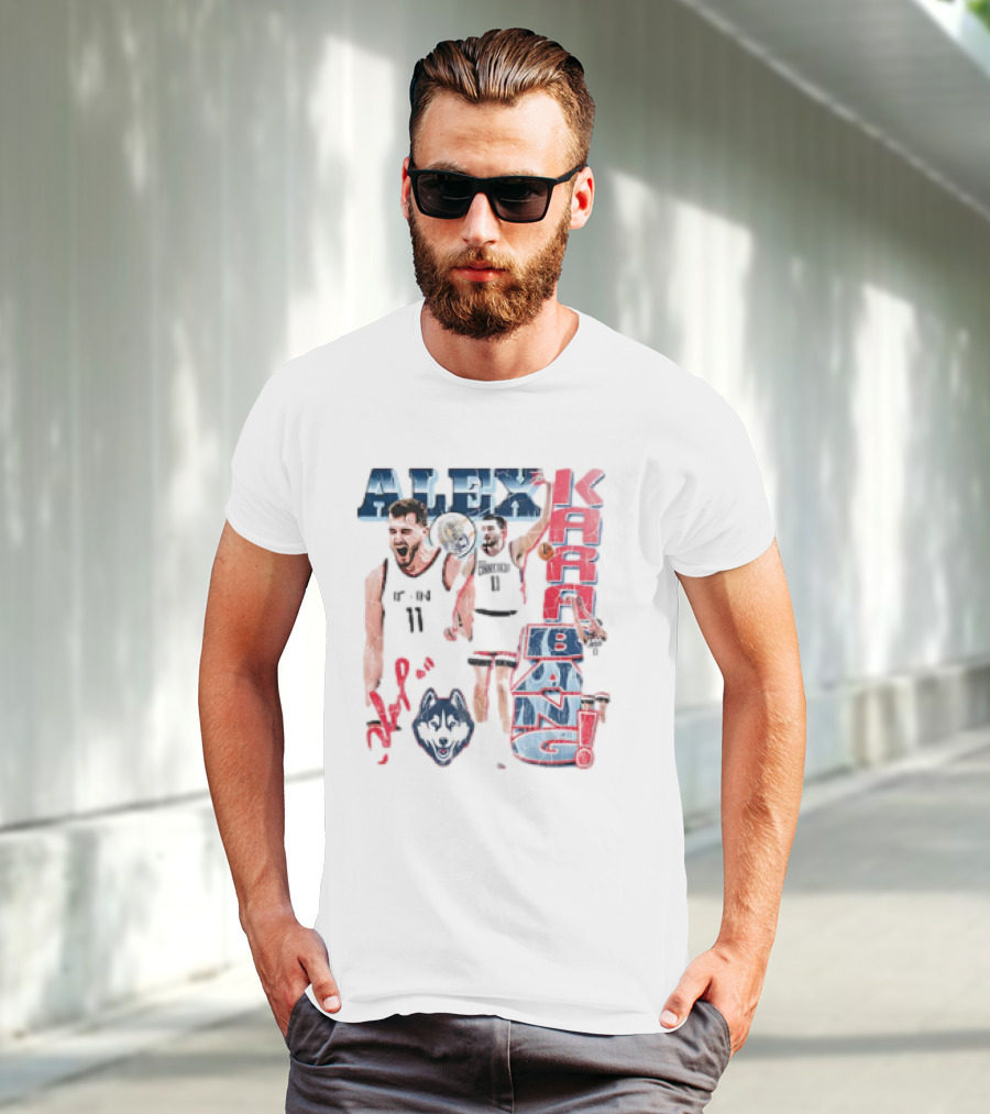 Alex Karaban UConn Huskies Basketball 90s Retro Style With Player Imagery And Team T-Shirt
