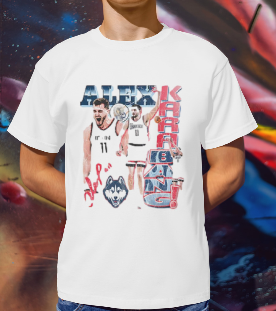 Alex Karaban UConn Huskies Basketball 90s Retro Style With Player Imagery And Team T-Shirt