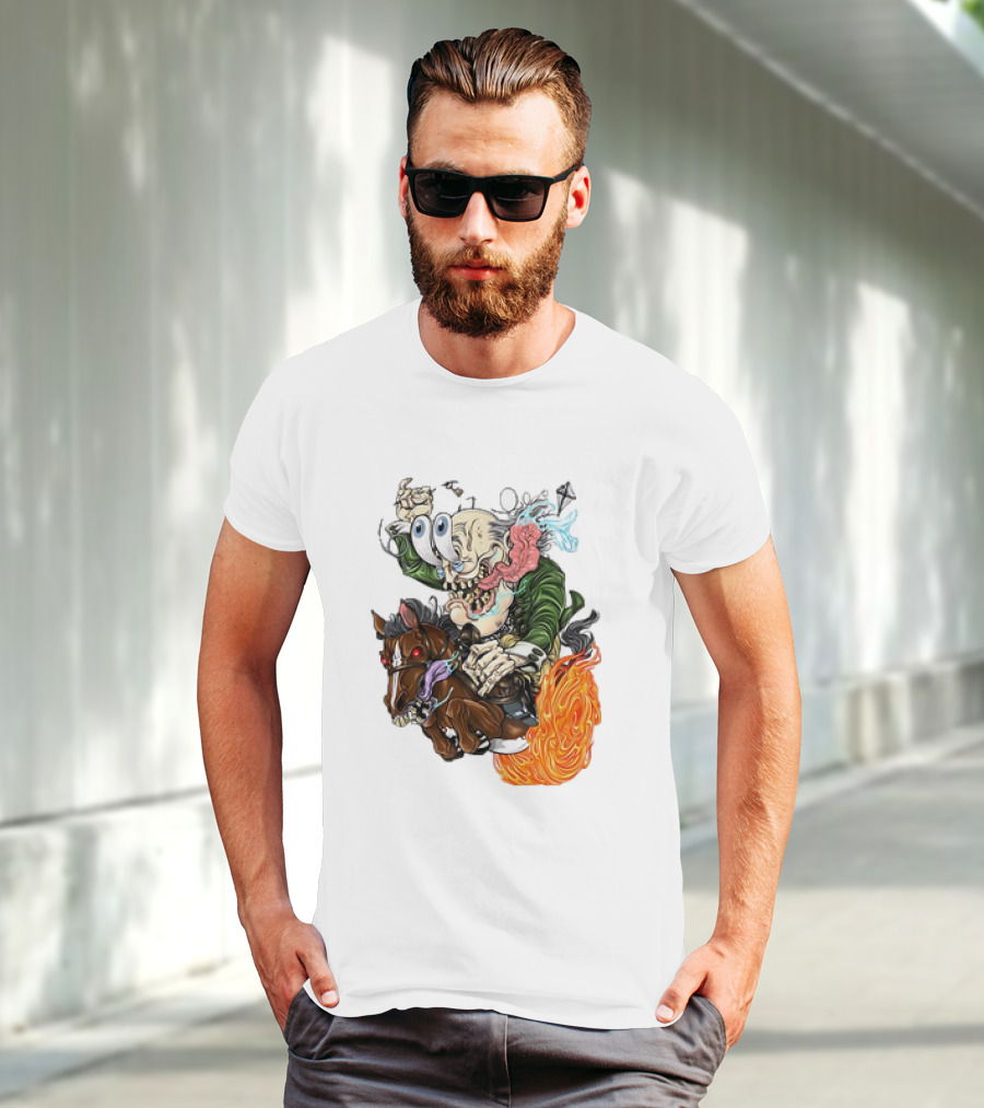 Ben FINKlin Surreal Dual-Eyed Figure On Flame-Engulfed Horse T-Shirt