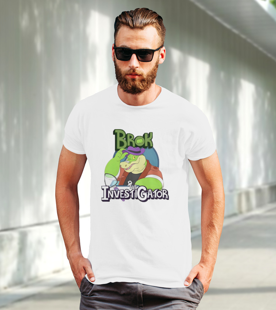 Brok The Investigator Gator Detective With Magnifying Glass And Purple Hat T-Shirt