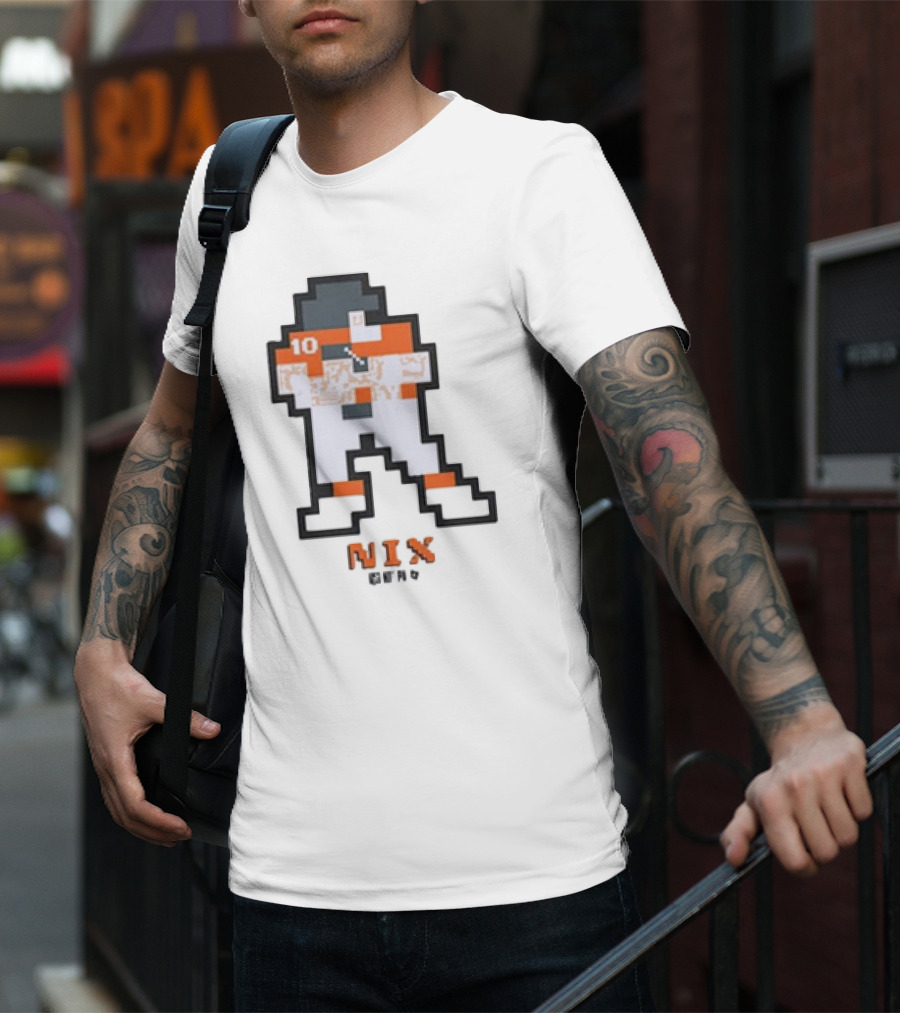 Denver Broncos Bo Nix 10 Orange And White 8-Bit Retro T-Shirt