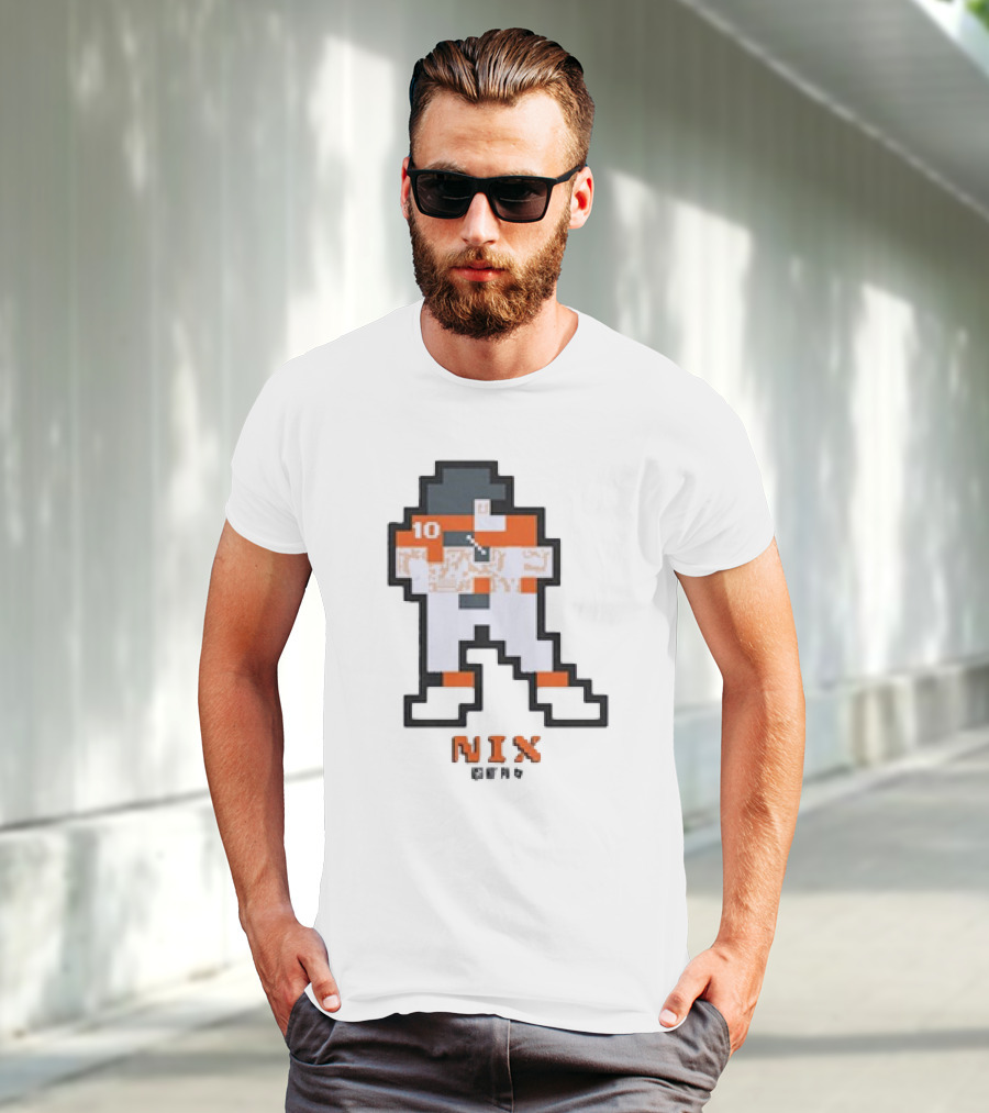 Denver Broncos Bo Nix 10 Orange And White 8-Bit Retro T-Shirt