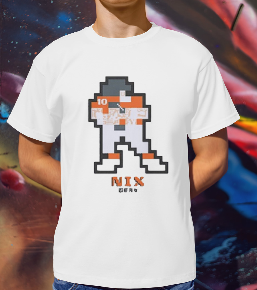 Denver Broncos Bo Nix 10 Orange And White 8-Bit Retro T-Shirt