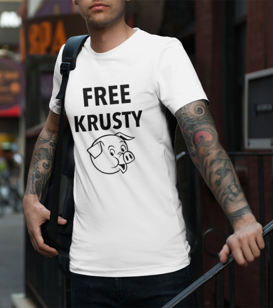 Free Krusty Pig Expressive Cartoon Head Drawing T-Shirt