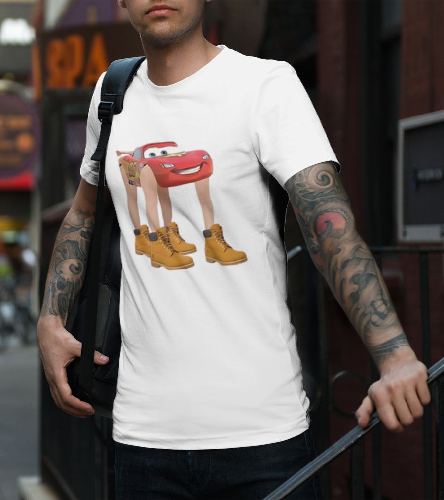 Lightning McQueen With Legs Cartoon Boots T-Shirt