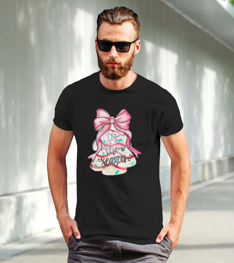 Tis The Season Christmas Tree Cakes Pink Bow T-Shirt