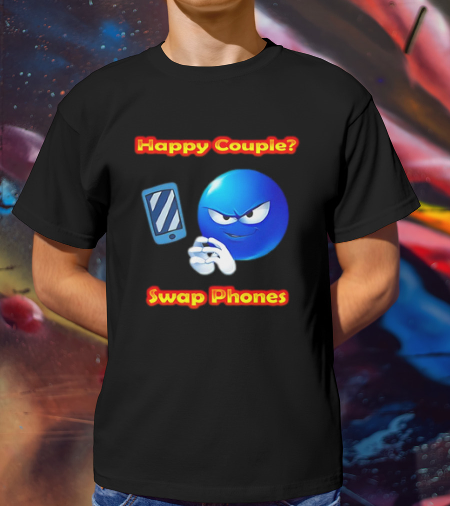 Happy Couple? Swap Phones Blue Emoji T-Shirt