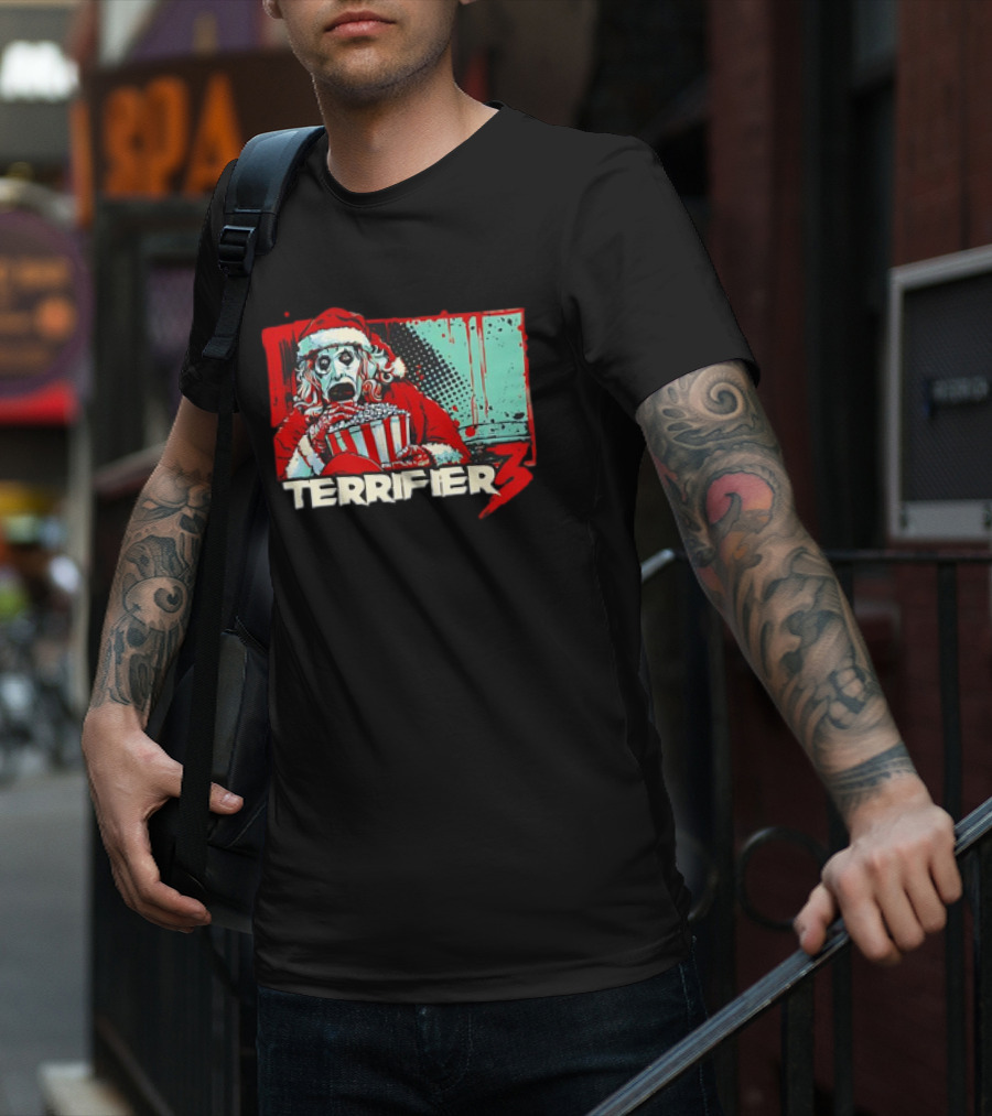 Terrifier 3 Santa Popcorn Horror Scene T-Shirt