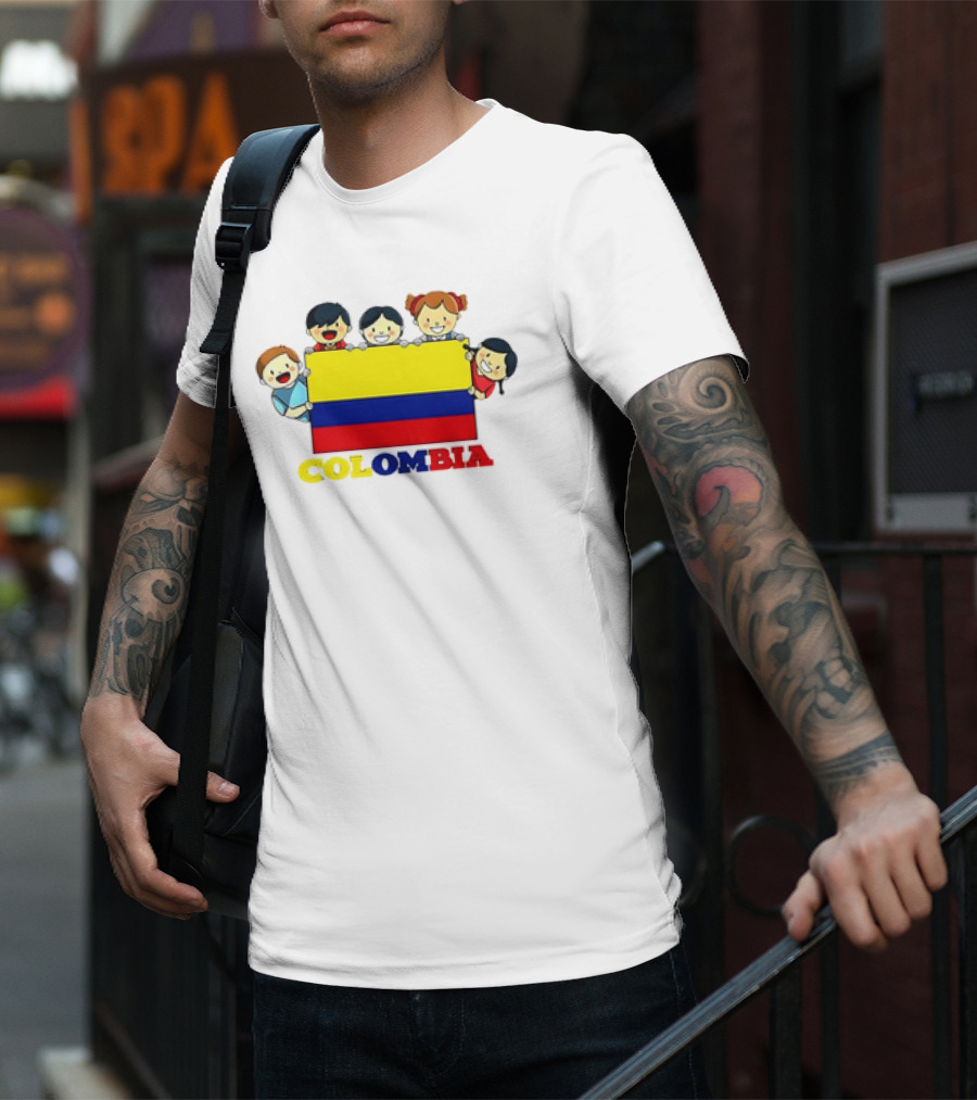 Colombia Flag Hispanic Heritage Month Cartoon Kids Colombian Flag T-Shirt