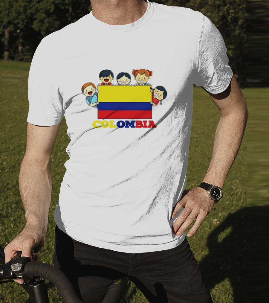 Colombia Flag Hispanic Heritage Month Cartoon Kids Colombian Flag T-Shirt