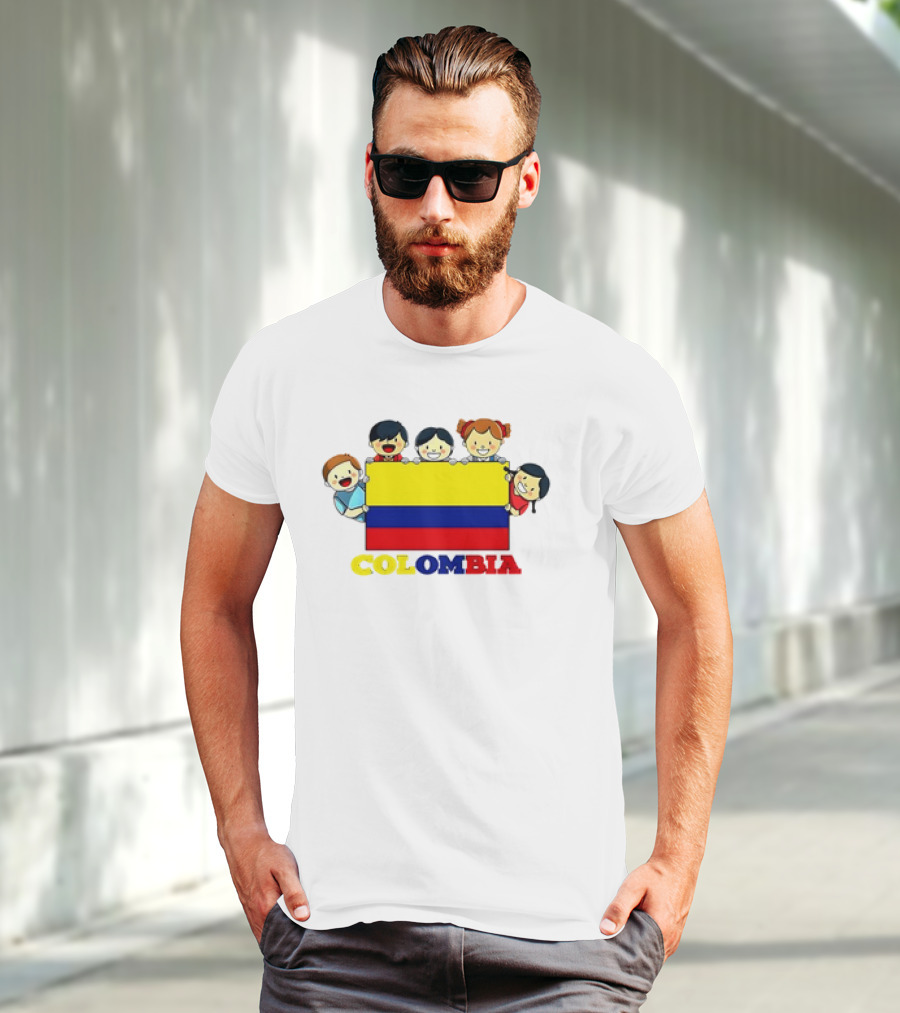 Colombia Flag Hispanic Heritage Month Cartoon Kids Colombian Flag T-Shirt