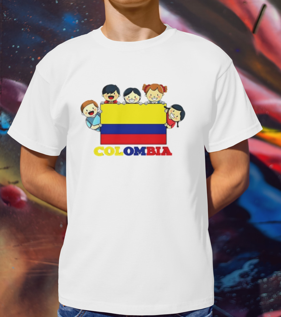 Colombia Flag Hispanic Heritage Month Cartoon Kids Colombian Flag T-Shirt