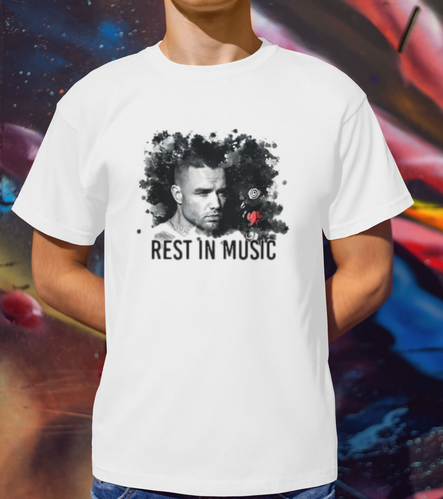 Liam Payne Rest In Music Portrait With Artistic Black And Red Accents T-Shirt