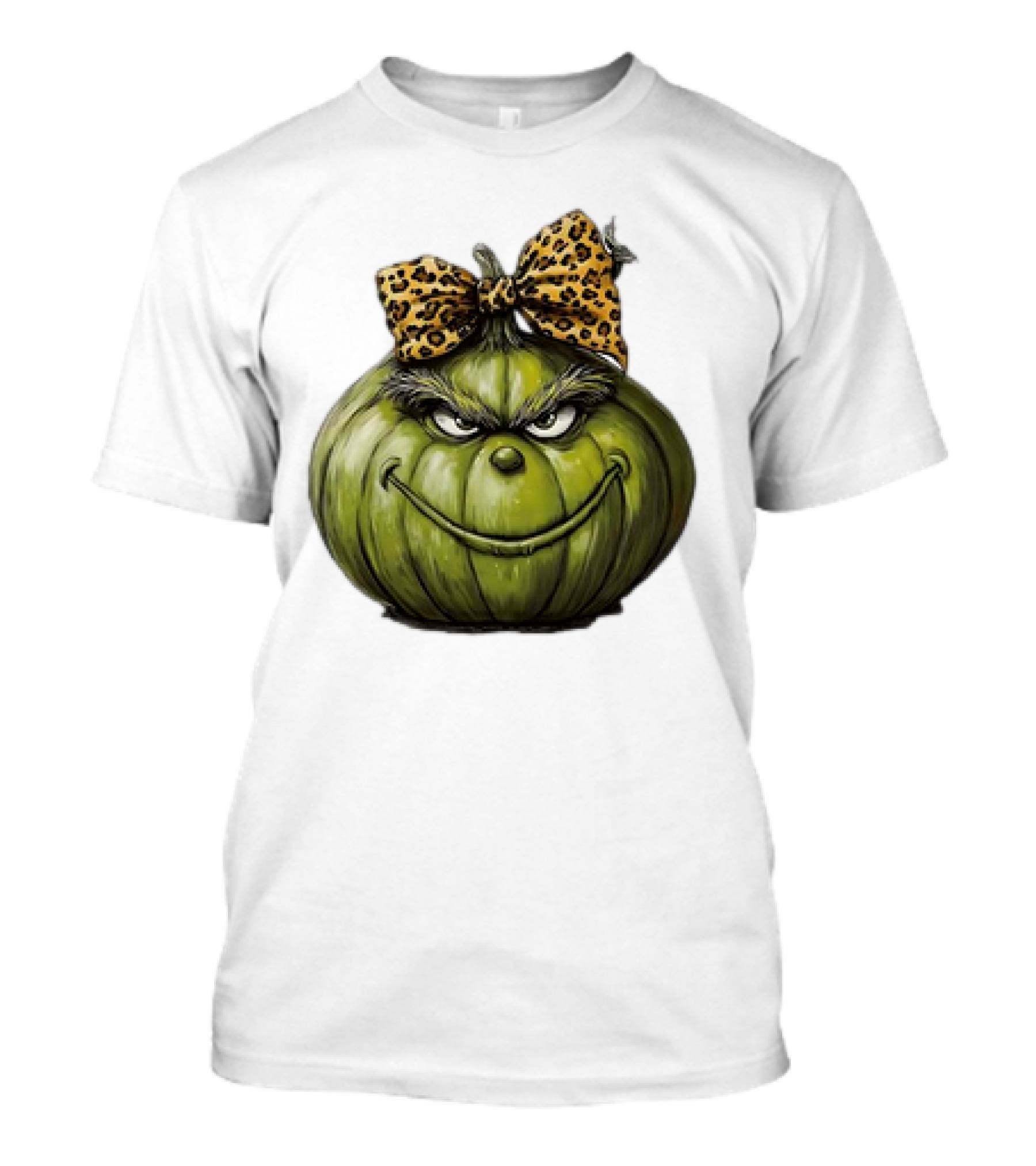 Retro Vintage Leopard Bow Grinch Pumpkin T-Shirt